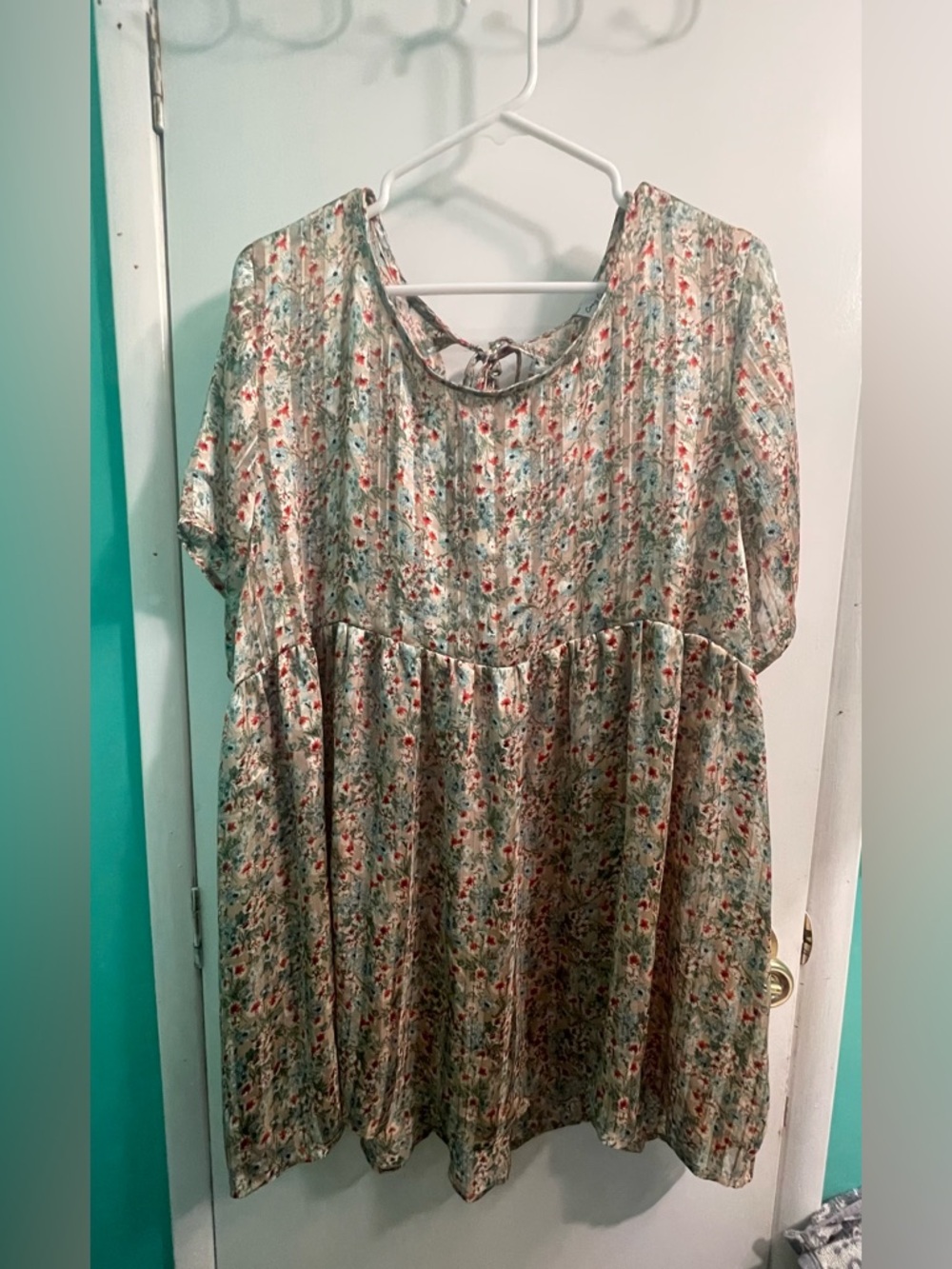 Floral Babydoll Tunic Dress in Sage and Coral by Cozy Co 3X